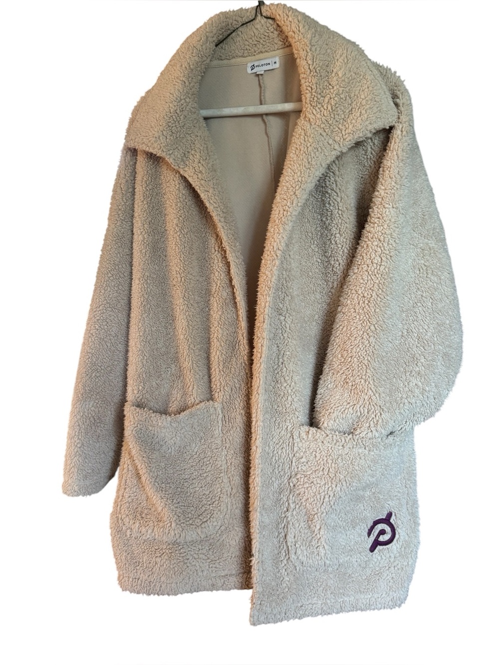 Peloton Beige Sherpa Coat - Cozy Women's Jacket Medium With Peloton Earbuds